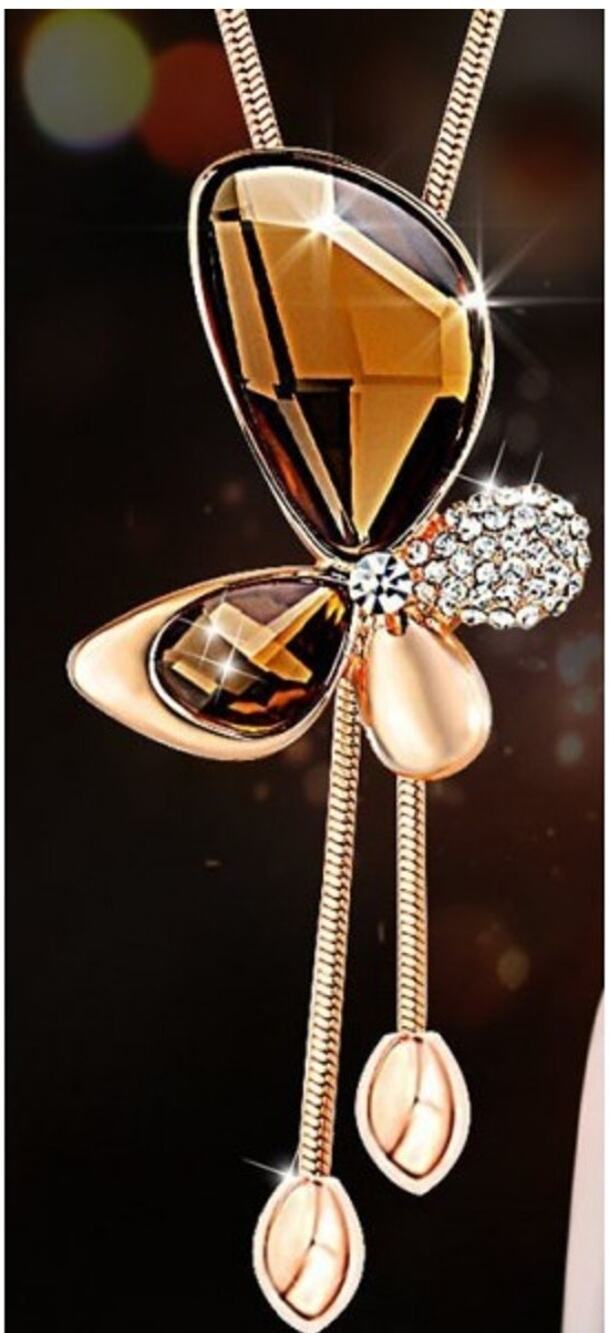 Necklace with Yellow Jewelry Glass & CZ "Butterfly"